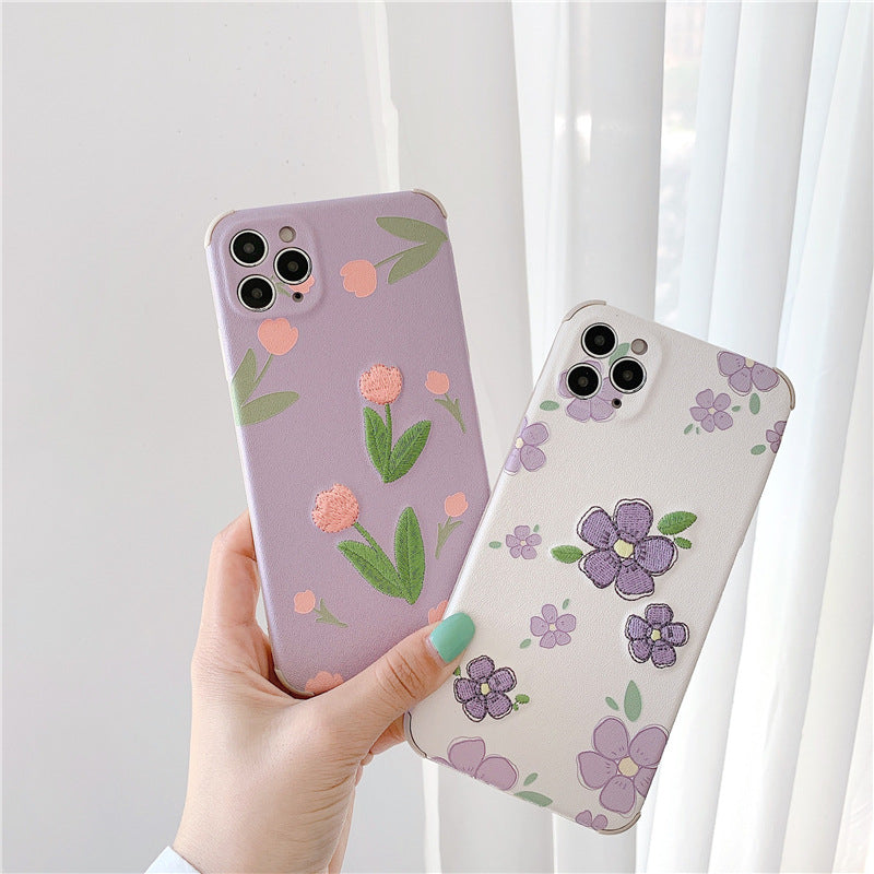 Purple/Pink Embroidered Flowers iPhone Case - Love, Hayat