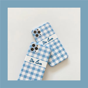 Blue Plaid - Be Love Embroidered iPhone Case - Love, Hayat