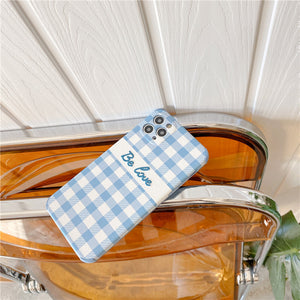 Blue Plaid - Be Love Embroidered iPhone Case - Love, Hayat