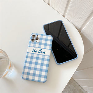 Blue Plaid - Be Love Embroidered iPhone Case - Love, Hayat