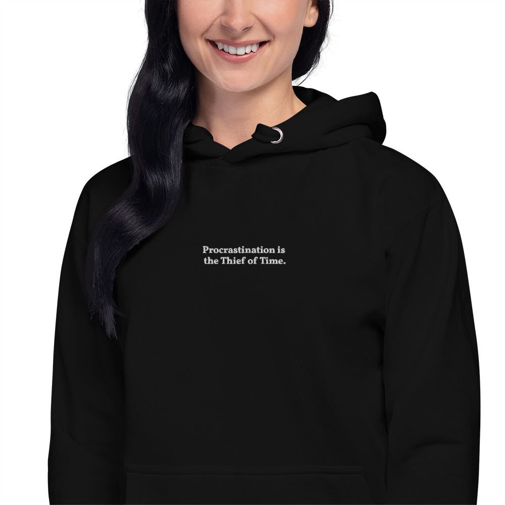 'Procrastination' Embroidered Minimalist Premium Hoodie - Peaucafe