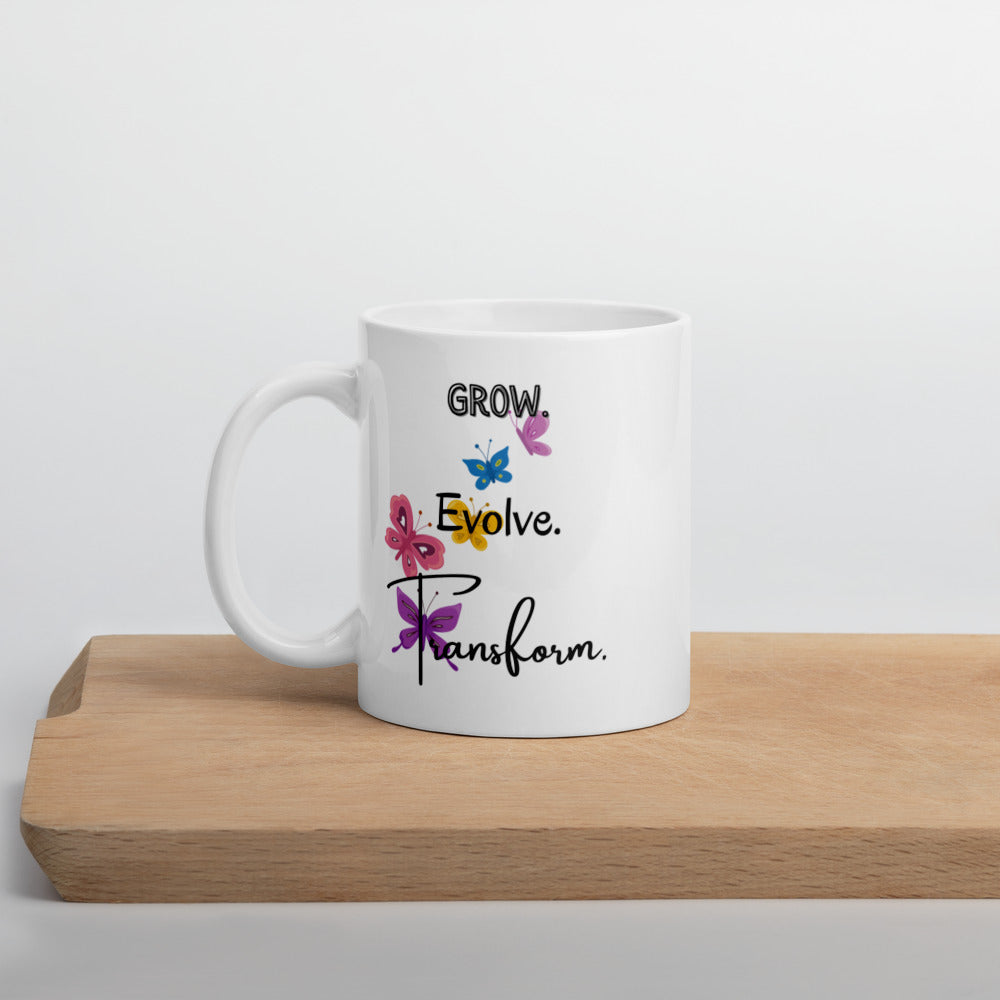 'Grow, Evolve, Transform' White Glossy Mug - Love, Hayat